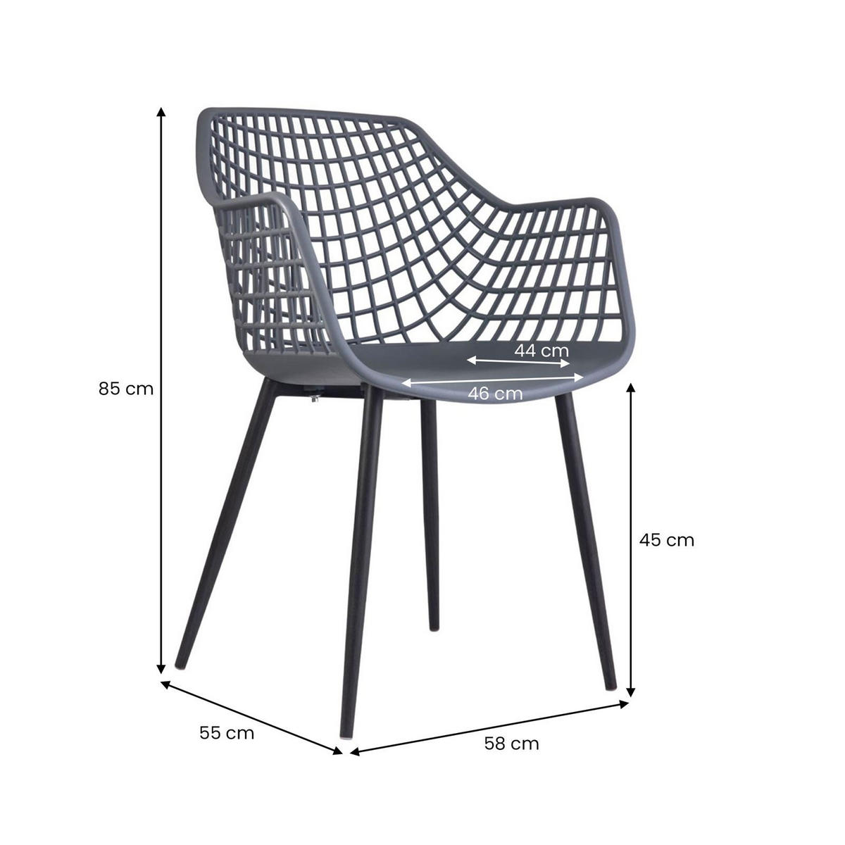 GARTENSTUHL LUCIA 4er-Set dunkelgrau - Dunkelgrau, Textil (56/84/55cm) - IDIMEX