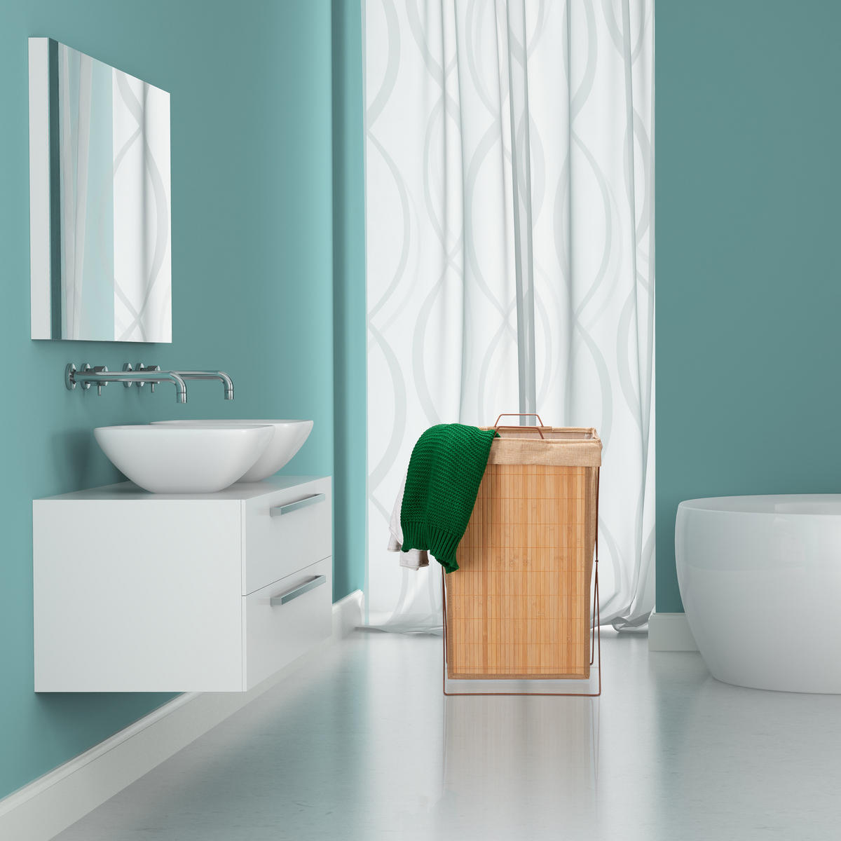 WÄSCHEKORB - Hellbraun, Holz/Textil (38/61/22cm) - Relaxdays