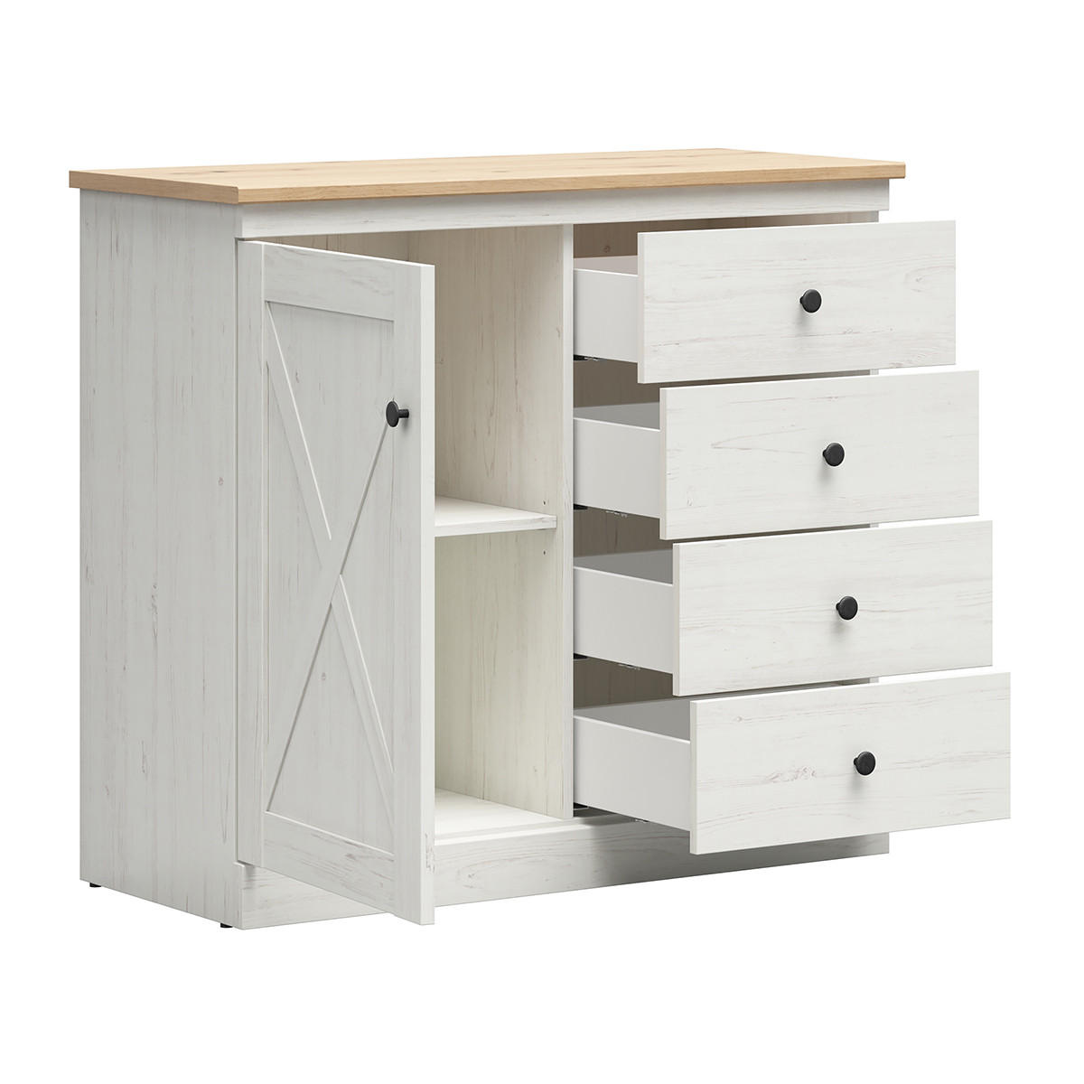 KOMMODE Victoria Weiß und Holz - Weiß, Holzwerkstoff (103/92/43cm) - Petits-meubles