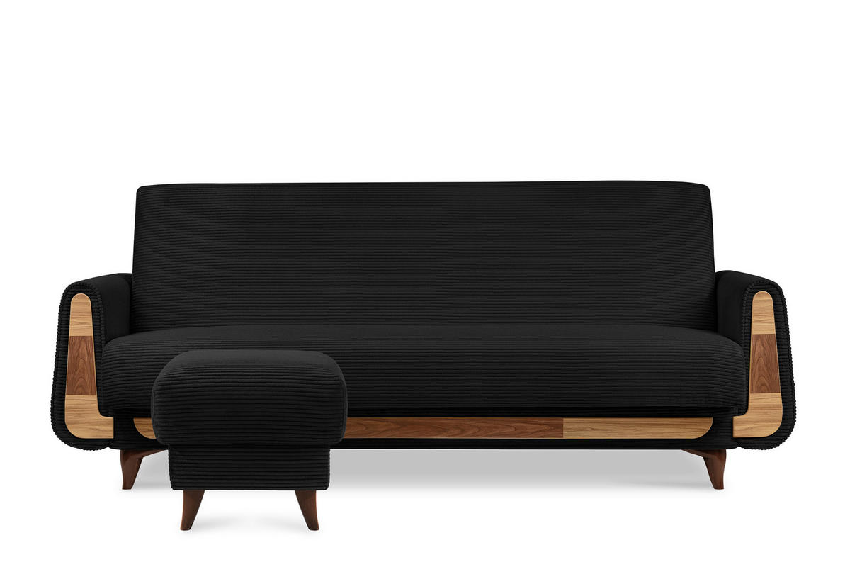 FUẞSTÜTZE GUSTAVO II, Schwarz - Schwarz/Braun, Holz/Holzwerkstoff (53/49/53cm) - KONSIMO®