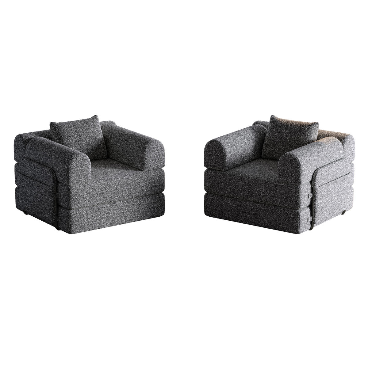 SCHLAFSOFA 2-in-1 Einzelsitzer Chenille Grey - Grau, Kunststoff (91.4/69.8/183.8cm) - Meubliv