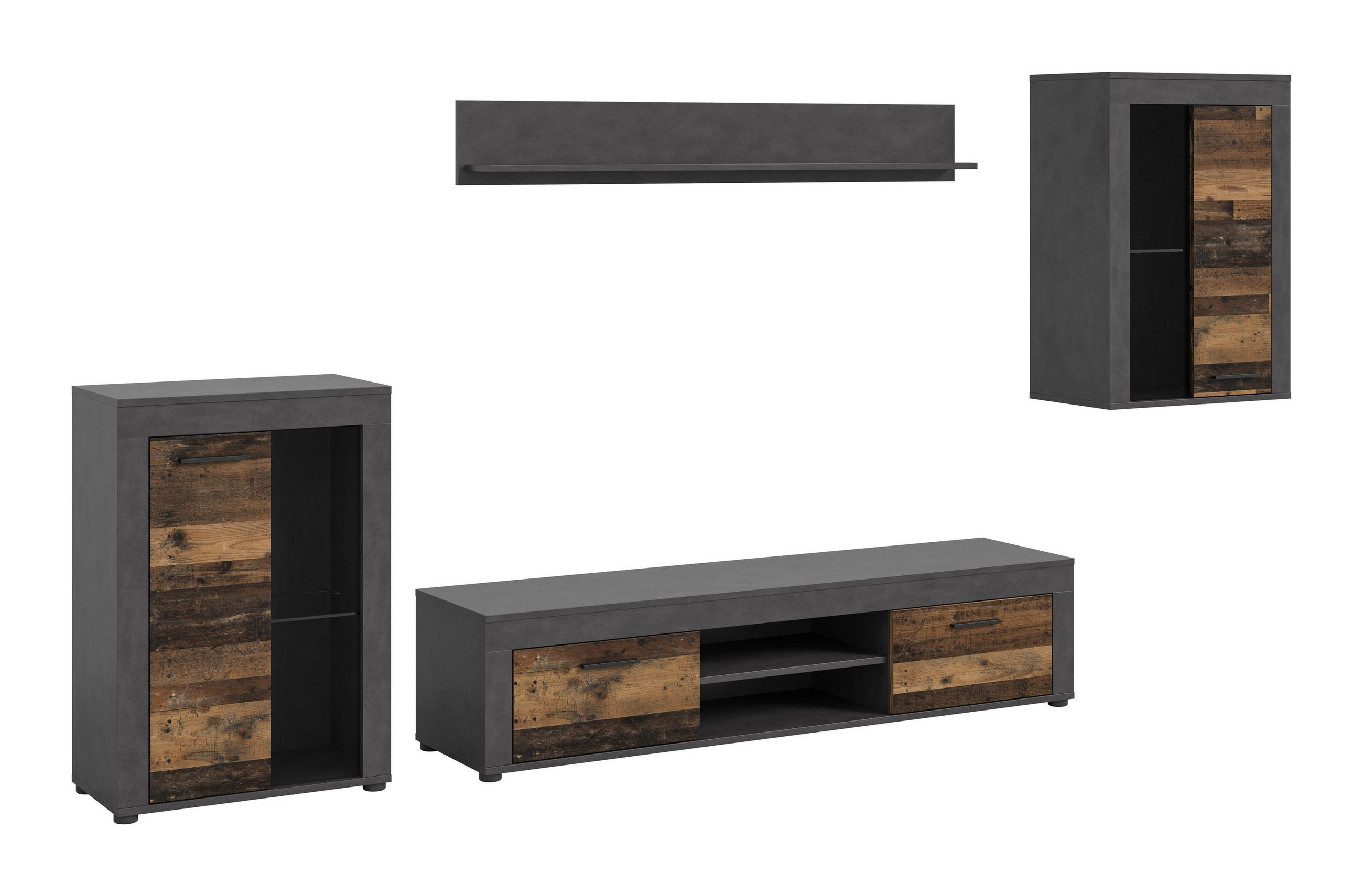 WOHNWAND Milo 4 tlg. (B/H/T: ca. 310/169/40 cm) in Matera/Old Wood - Naturfarben, Holzwerkstoff (310/169/40cm)