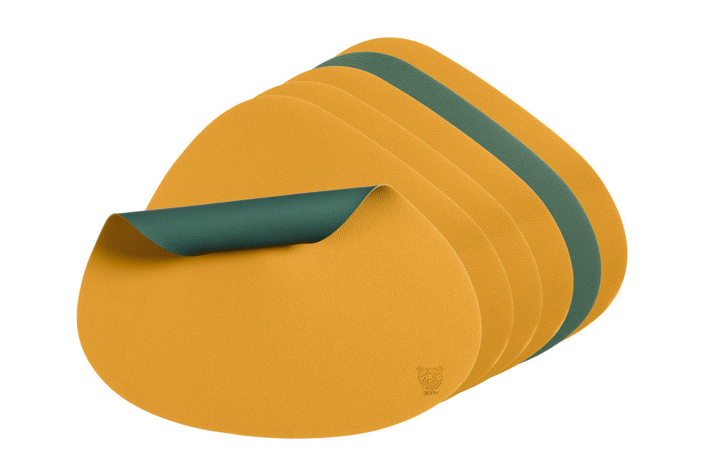 TISCHSET - 6er-Set - Recyceltes Leder in Senfgelb und Tannengrün - Gelb, Textil (37/44cm) - Björn