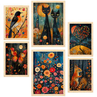 POSTER Set Mit 6 Tiere & Natur Inspiriert Von Rosina Wachtmeister A3 & A4 Rahmen Aus Hellem Holz - Beige, Papier (29/3cm) - Nacnic