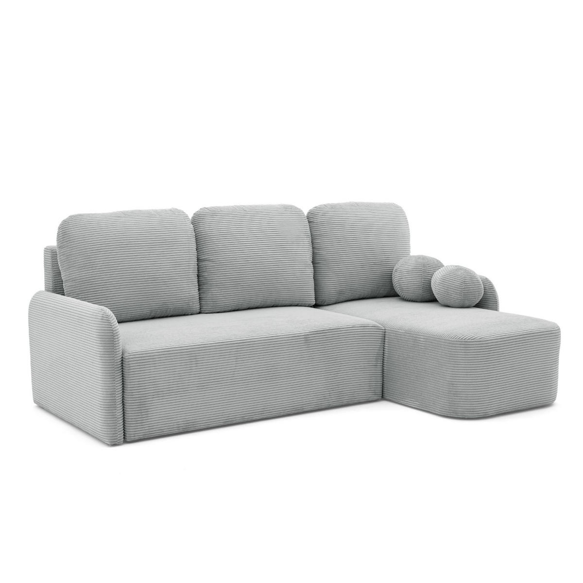 ECKSOFA CASPER L Rechts mit Schlaffunktion 132x198 Cord Grau - Schwarz/Grau, Holz/Kunststoff (145/217cm) - NACANAPA