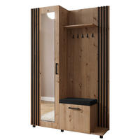 GARDEROBE Neli mit Lamellen und Spiegel, rechts, artisan, schwarz - Schwarz/Eiche Artisan, Kunststoff (42/207/79cm) - Margaret Hadas24