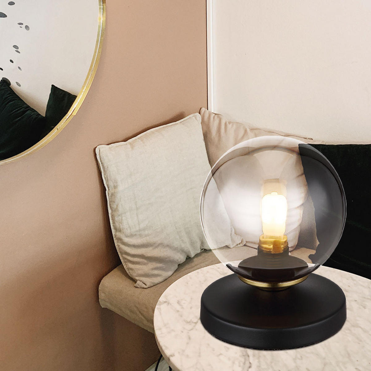 TISCHLEUCHTE Metall Rauchglas Grau - Grau, Glas (10/10/13cm) - Globo Lighting