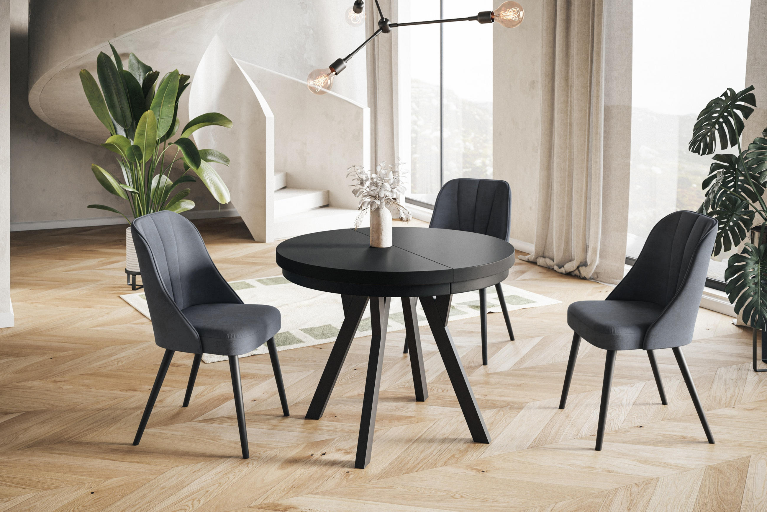 ESSZIMMERTISCH EVO, ausziehbarer Tisch 90 cm bis 190 cm, Farbe: Schwarz, mit Holzbeinen in Farbe Schwarz - Schwarz, Holzwerkstoff (90/90/77cm) - Alpi-Möbel