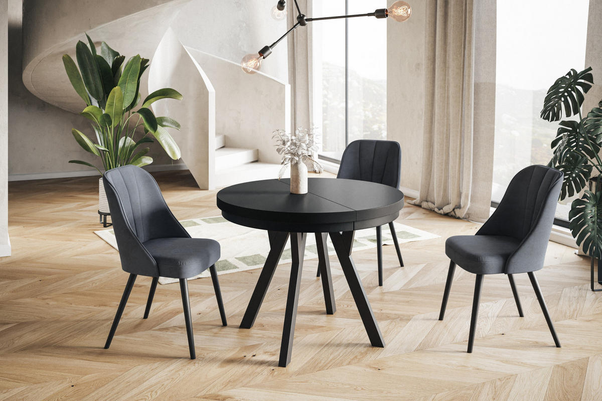 ESSZIMMERTISCH EVO, ausziehbarer Tisch 110 cm bis 210 cm, Farbe: Schwarz, mit Holzbeinen in Farbe Schwarz - Schwarz, Holzwerkstoff (110/110/77cm) - Alpi-Möbel