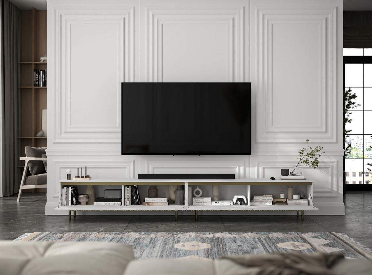 TV-LOWBOARD 2-er Set Selene Weiß Matt mit goldfarbenem Metallrahmen 140 cm - Goldfarben/Weiß, Holzwerkstoff/Metall (280/44/35cm) - Meble Lindner