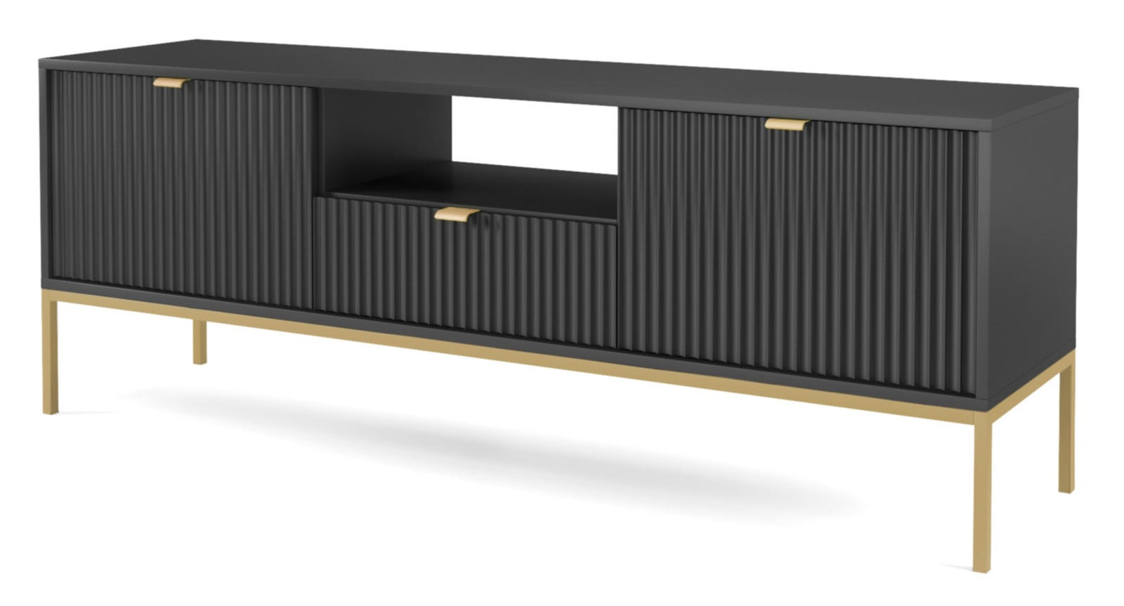 LOWBOARD Kioto RTV 154 cm in Schwarz mit goldenen Füßen - Goldfarben/Schwarz, Holzwerkstoff/Metall (154/56/39cm) - Ravio