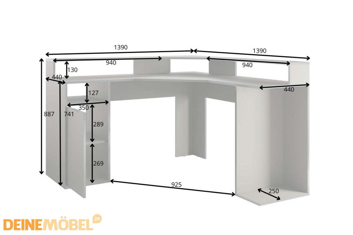 GAMINGTISCH KARO L 139 / 139 cm in Graphit - Graphitfarben, Holzwerkstoff (139/139/89cm) - Deine Möbel 24