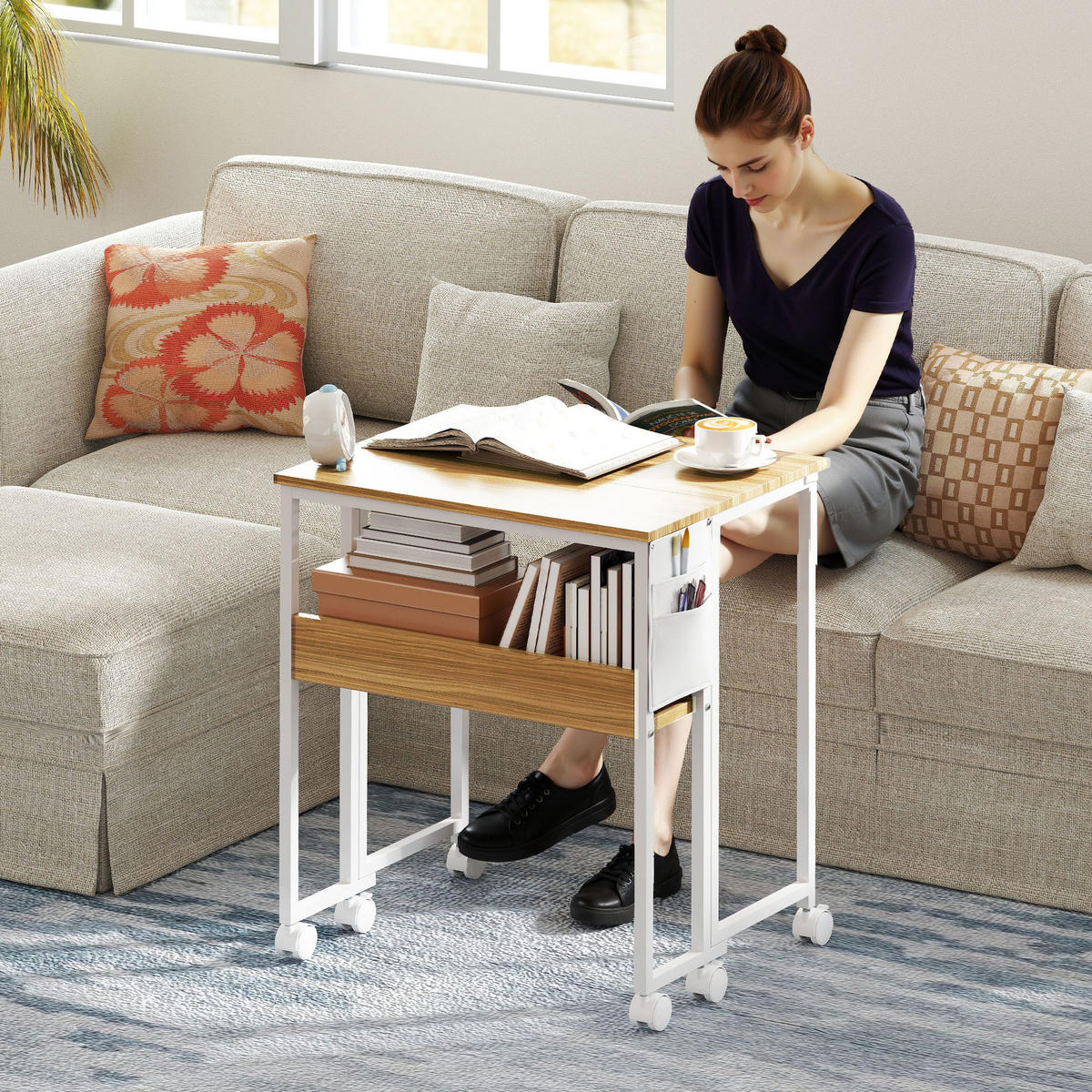 SCHREIBTISCH Natur klappbar mit Rollen und Ablagefach 63/50/75 cm - Naturfarben, Holzwerkstoff (50/63/75cm) - PANGIVO