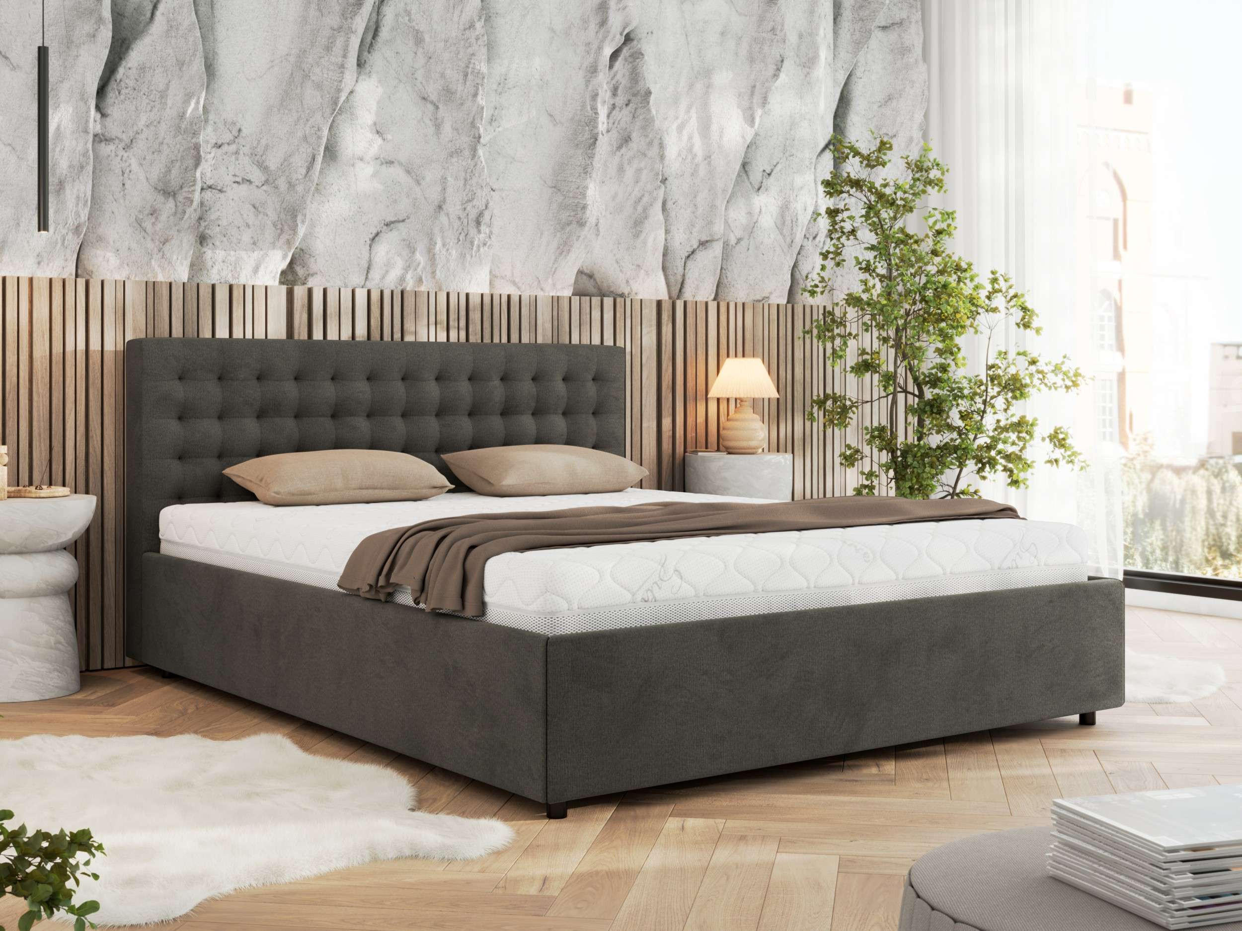 POLSTERBETT PAVO CLASSIC 160/200 - Dunkelgrau Velvet - Schaum-Matratze - Dunkelgrau, Textil (160/200cm) - MKS