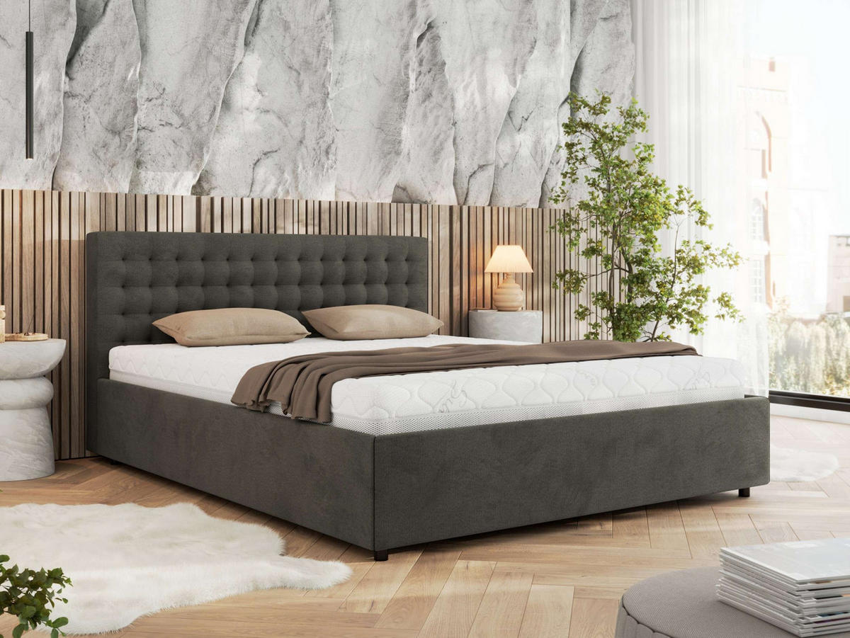 POLSTERBETT PAVO CLASSIC 160/200 - Dunkelgrau Velvet - Schaum-Matratze - Dunkelgrau, Textil (160/200cm) - MKS