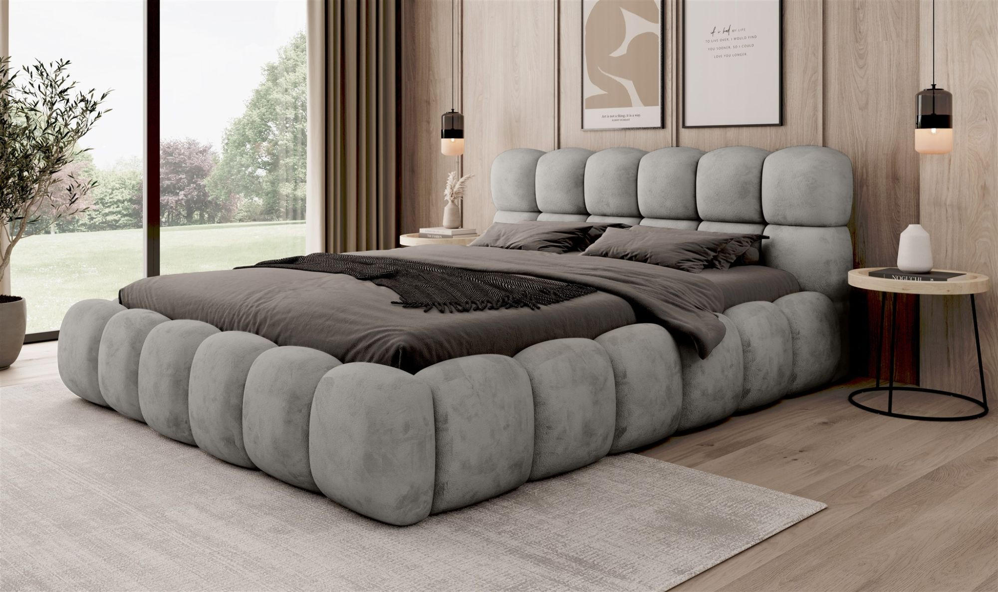 POLSTERBETT Aurelia - Hellgrau, Holzwerkstoff/Textil (180/200cm) - Fun Möbel