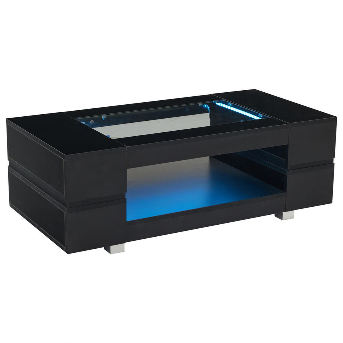 COUCHTISCH Schwarz LED Bluetooth App Hochglanz Doppelschicht Hohl Design - Schwarz, Holz (72.39/60.96/20.32cm) - FLIEKS