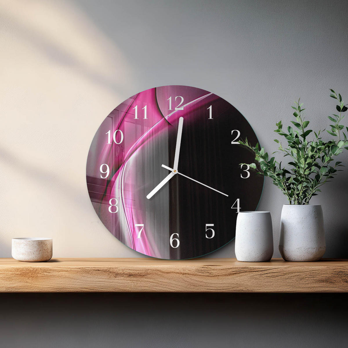 WANDUHR fi30 cm - Abstrakte Linien - Lila, Glas (30/30/0.4cm) - TULUP