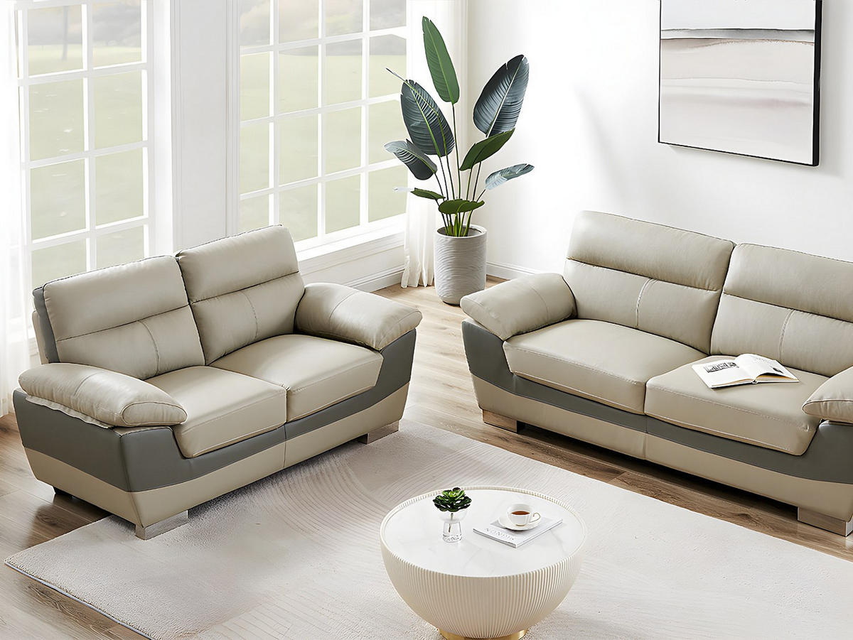 COUCHGARNITUR - 5 Personen - leder - taupe Francesca - Taupe, Leder/Metall (210/86/85cm) - Vente-Unique