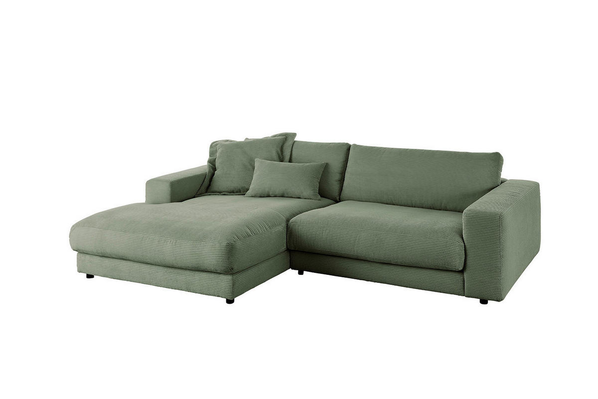 ECKSOFA MADELINE Grün Cord - Schwarz/Olivgrün, Kunststoff/Textil (270/190cm) - KAWOLA
