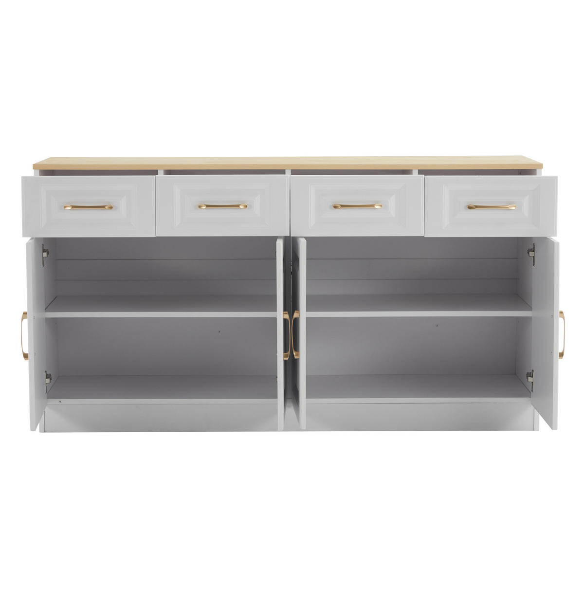 SIDEBOARD, 140/40/75 cm, dřevotříska bílá/barva dubu, se 4 zásuvkami a 4 dveřmi - bílá, kompozitní dřevo (140/75/40cm) - BEAOK