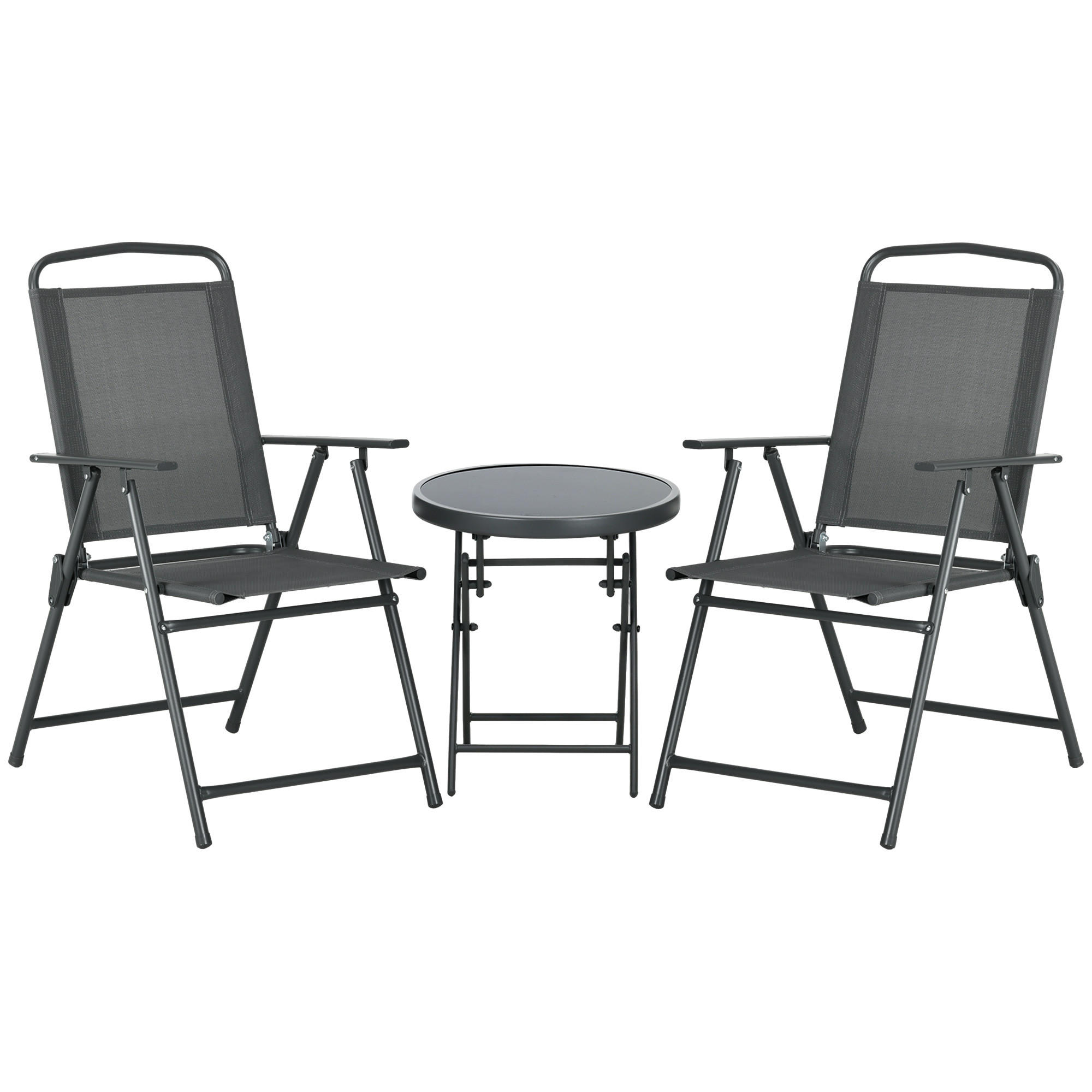 BISTRO-SET DE-07313 3-teilig, klappbar mit Glastisch Dunkelgrau - Dunkelgrau, Metall - ComfortXL