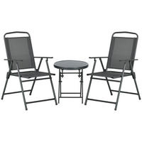 BISTRO-SET DE-07313 3-teilig, klappbar mit Glastisch Dunkelgrau - Dunkelgrau, Metall - ComfortXL