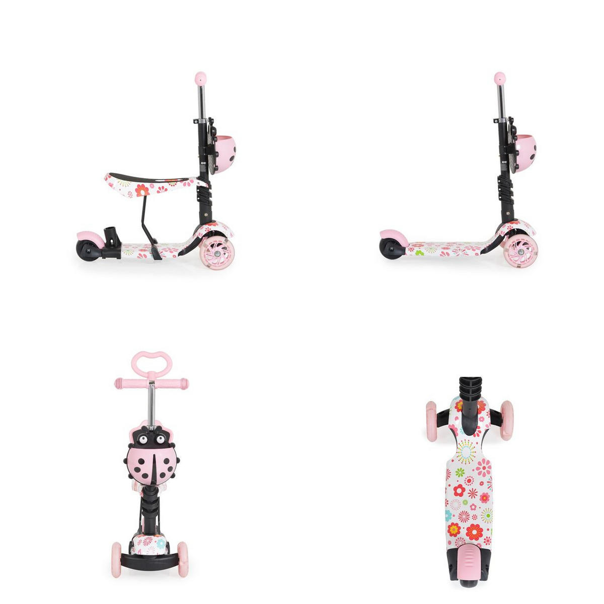 KINDERROLLER Lollipop 3 in 1 rosa Schiebestange, Sitz, PU-Vorderräder mit LED - Rosa, Kunststoff (59/26/84cm) - Moni