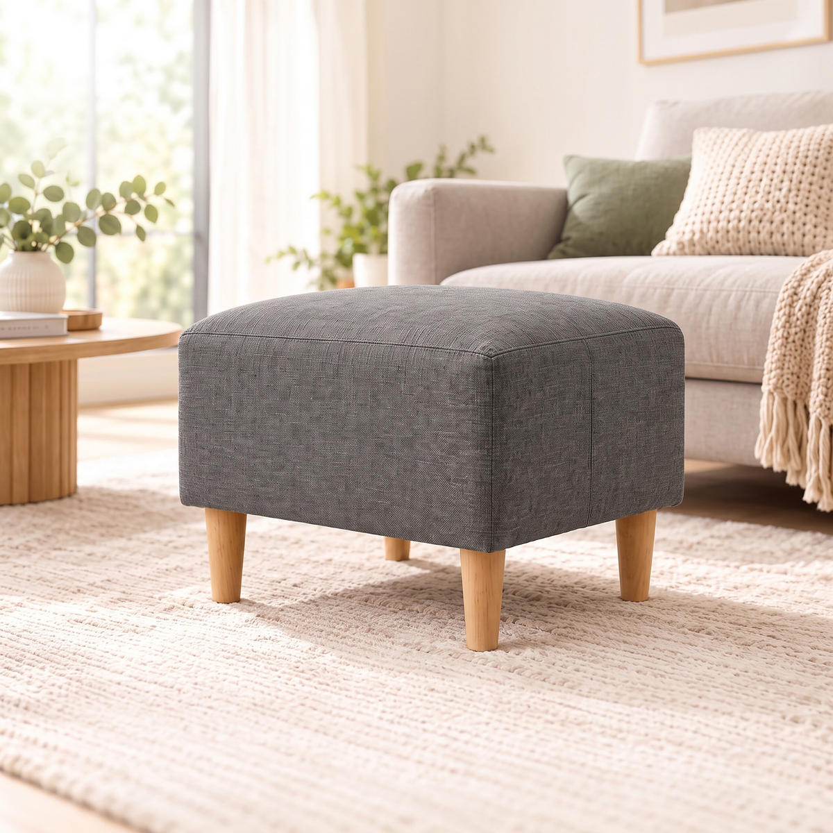 FUSSHOCKER Dunkelgrau gepolstert Holzfüße - Anthrazit, Holz/Textil (61/42/41cm) - Relaxdays