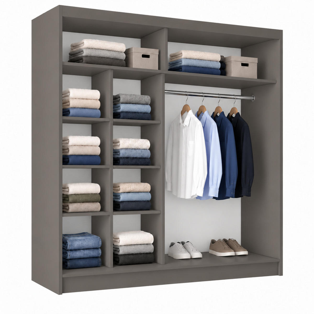 KLEIDERSCHRANK Steria 200 cm Graphit Griffe silber - Graphitfarben, Holzwerkstoff (200/216/61cm) - KS Home Concept
