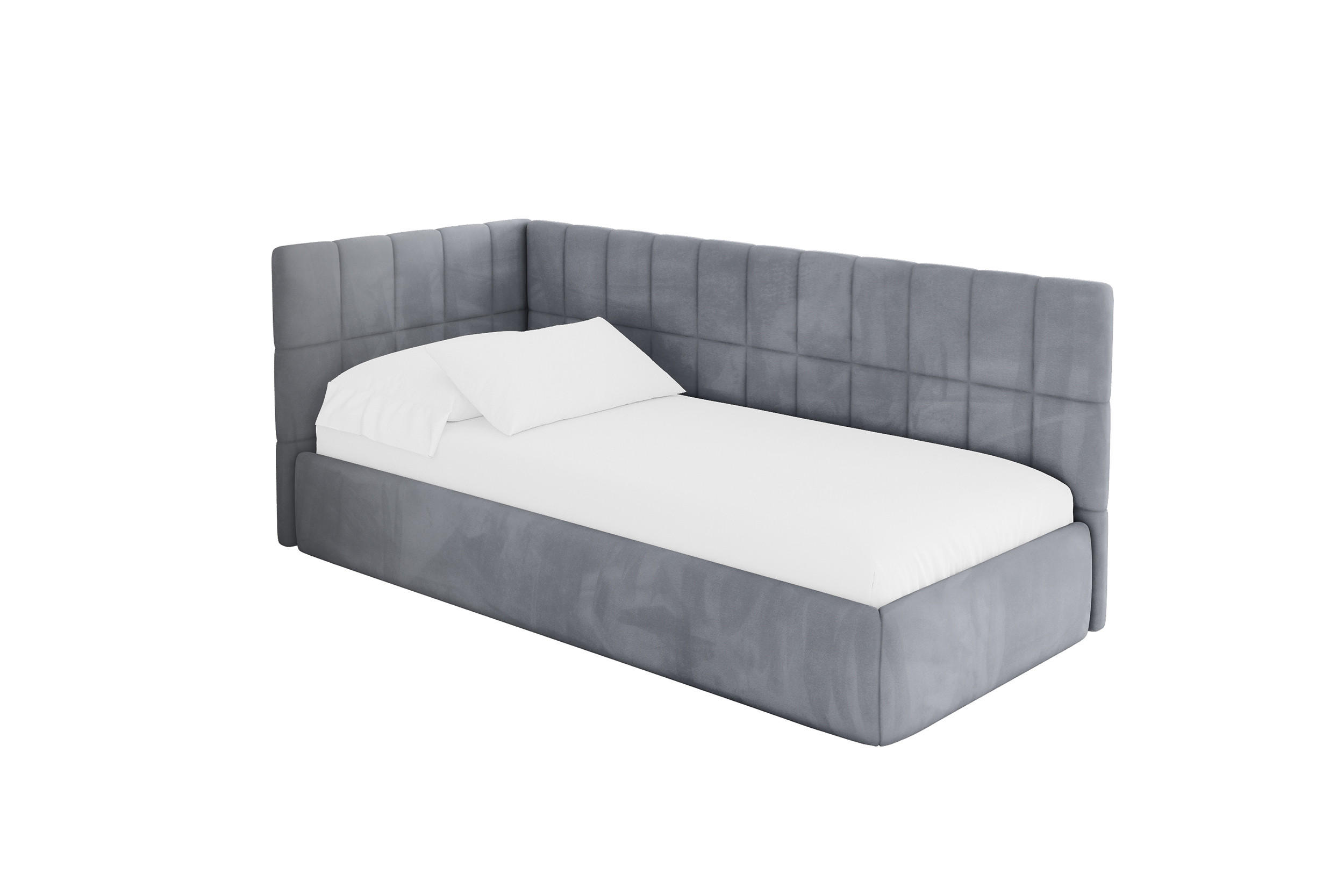 EINZELLBETT Jugendbett mit Bettkasten und Matratze H3/H4, Rechts - TULY 90x200 Grau - Blaugrau, Holzwerkstoff/Textil (90/200cm) - ALTDECOR