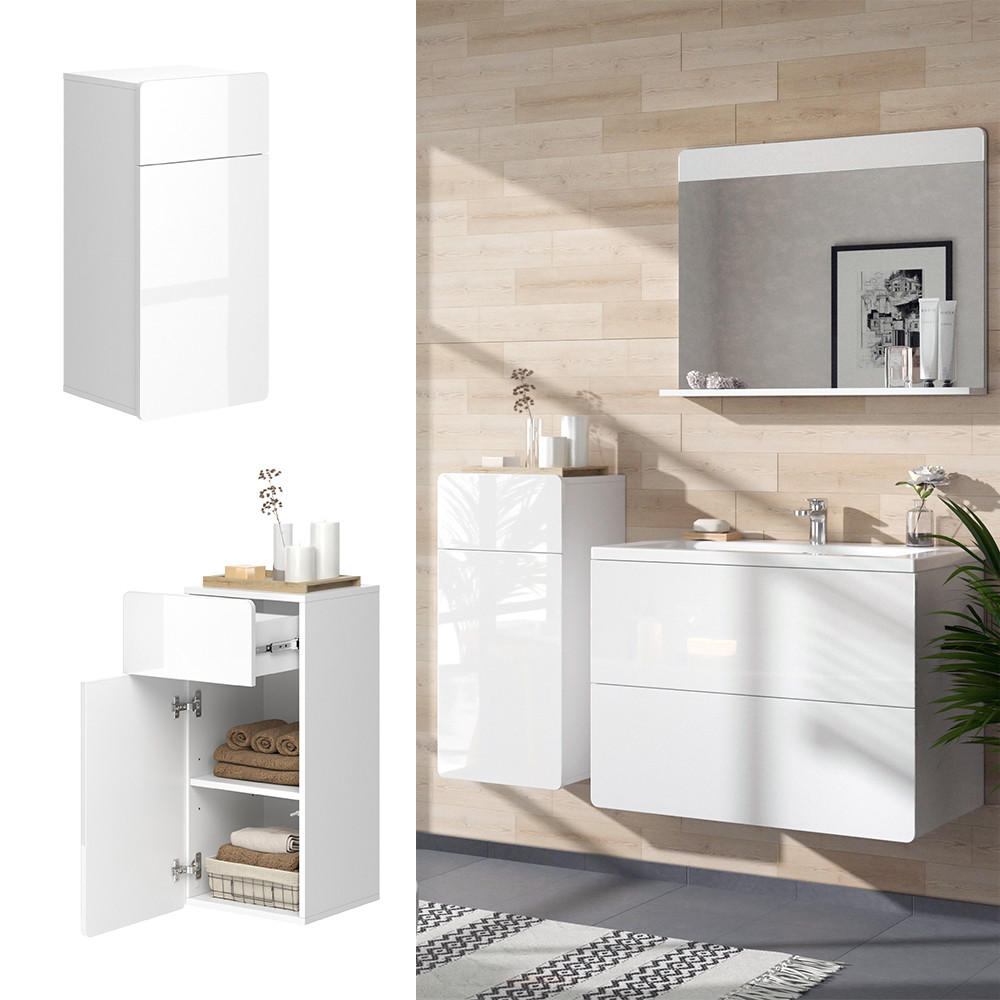 MIDISCHRANK Izan Weiß 36.6 x 76.6 cm mit Schublade und Tür - Weiß, Holzwerkstoff (36.6/76.6/32.8cm) - Vicco