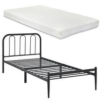 METALLBETT Hanko mit Matratze - Schwarz, Textil/Metall (90/200cm) - [en.casa]