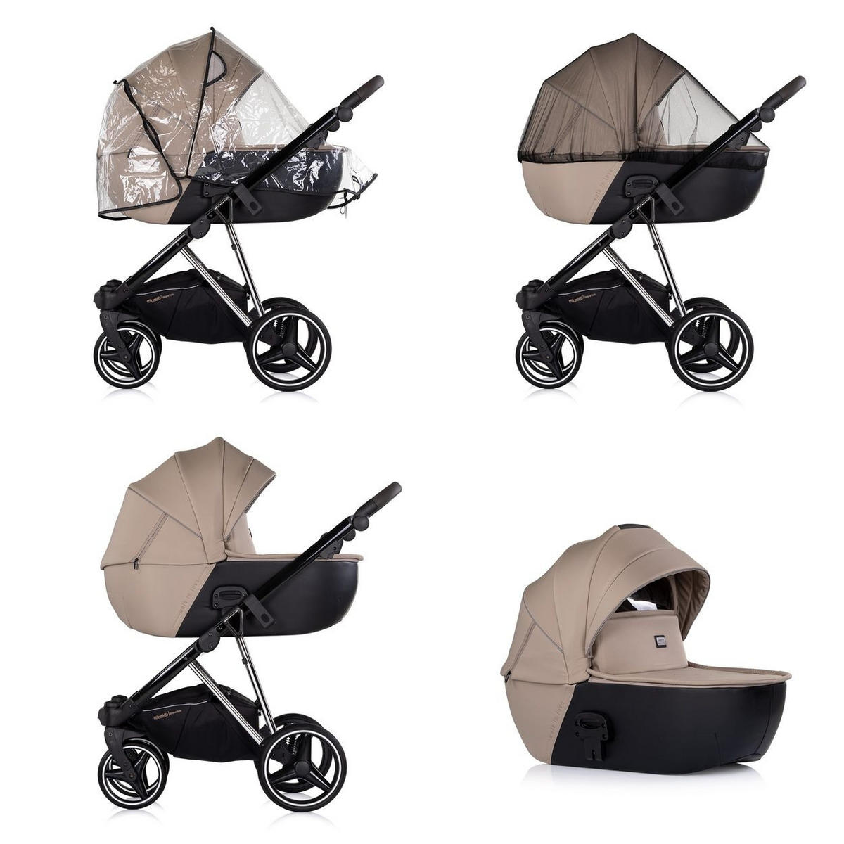 KOMBIKINDERWAGEN 3in1 Imperium braun Babyschale Babywanne Tasche Korb Gurt - Braun, Metall (98/59/110cm) - Chipolino