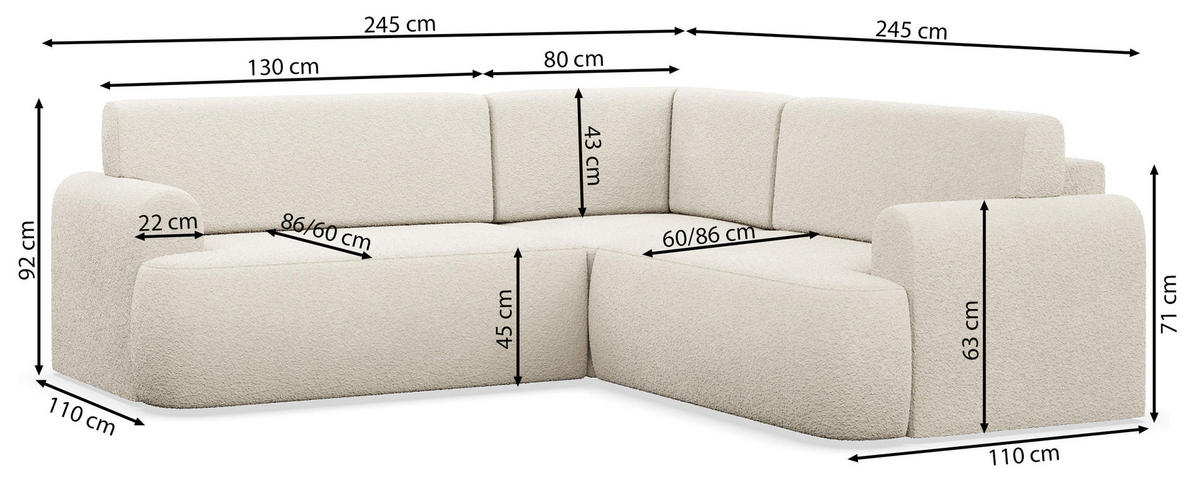 ROHOVÁ pohovka Kaveo, 245 cm univerzální s rohovým dílem - černá/světle modrá, textil/plast (245/245cm) - Selsey