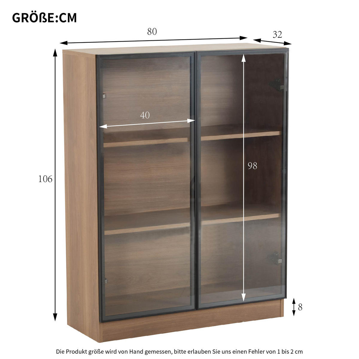 VITRINENSCHRANK Natur Glas LED 3 Böden 80x32x106cm - Walnussfarben, Holzwerkstoff (32/106/80cm) - FLIEKS