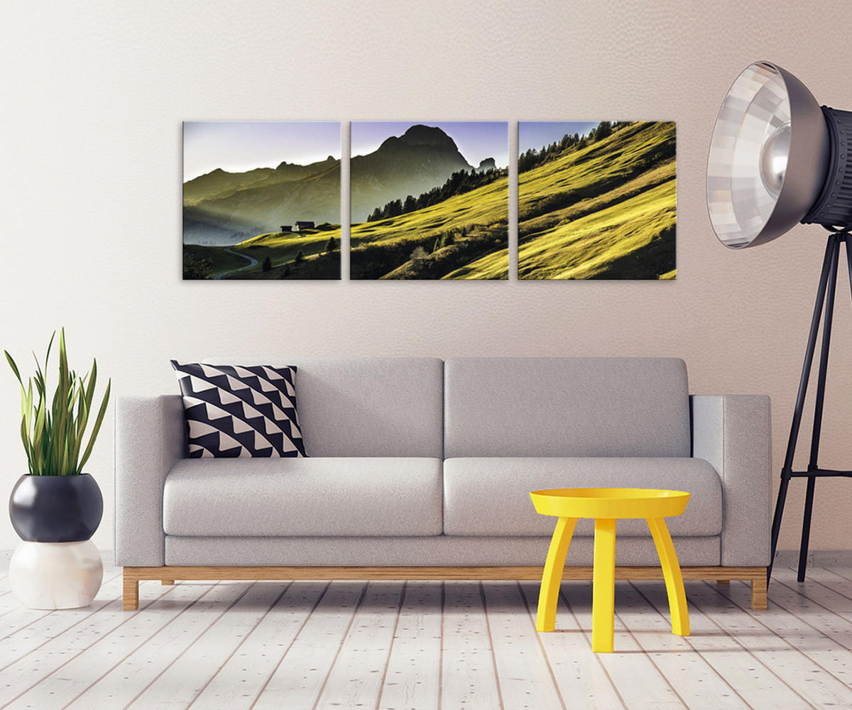BILDER-SET aus Glas je 50x50 cm Berglandschaft grün - Grün, Glas (150/50cm) - artissimo