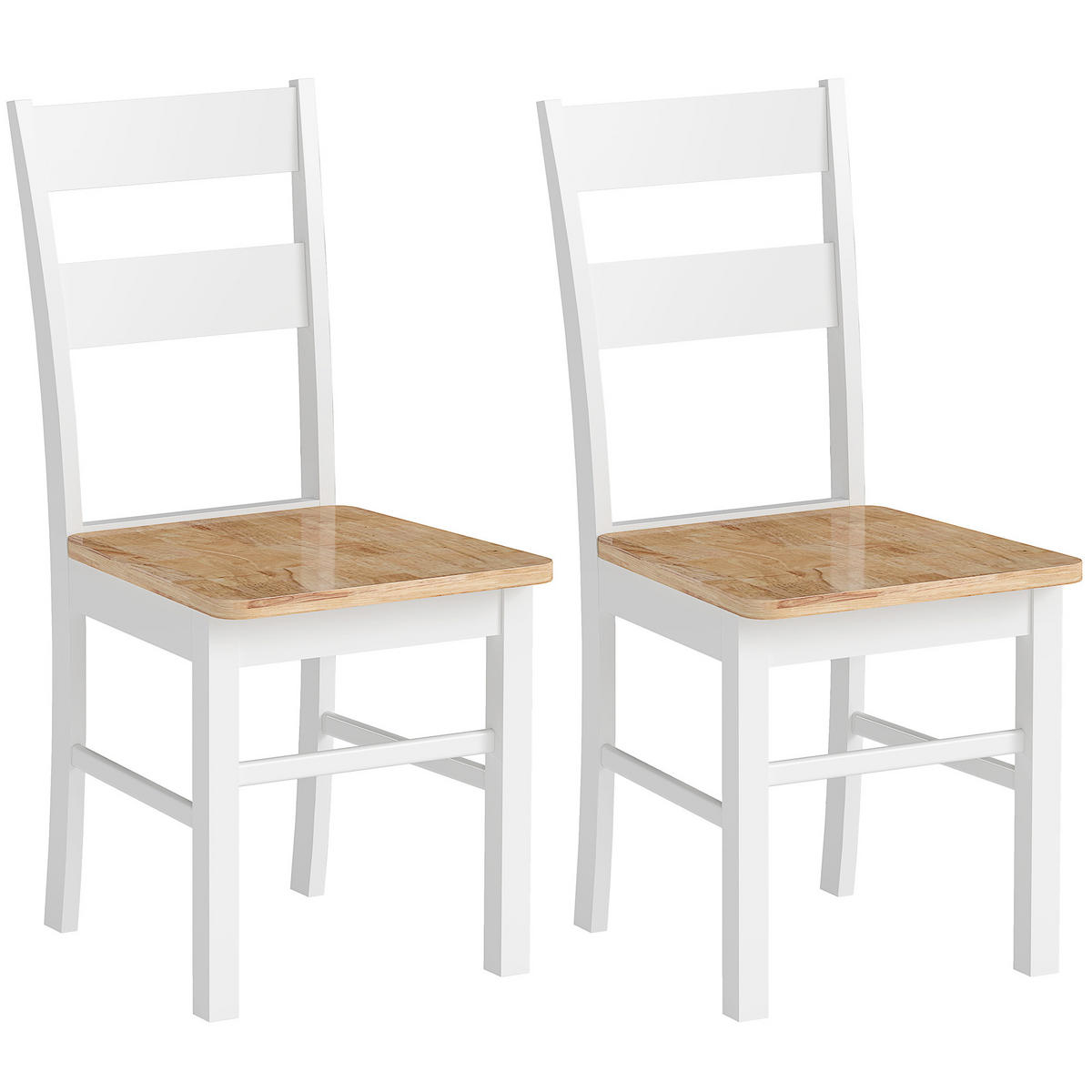 KÜCHENSTÜHLE DE-06845 2er-Set aus Kautschukholz mit gebogener Sprossenlehne Weiß - Eichefarben, Holz (40/88.5/50.5cm) - ComfortXL