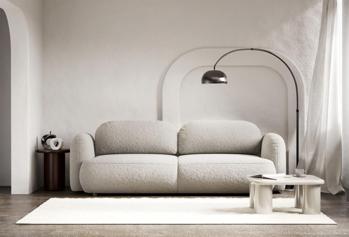 3-SITZER SCHLAFSOFA Tvoya Hellbeige Bouclé - Ecru/Schwarz, Kunststoff/Textil (253/82/110cm) - Selsey