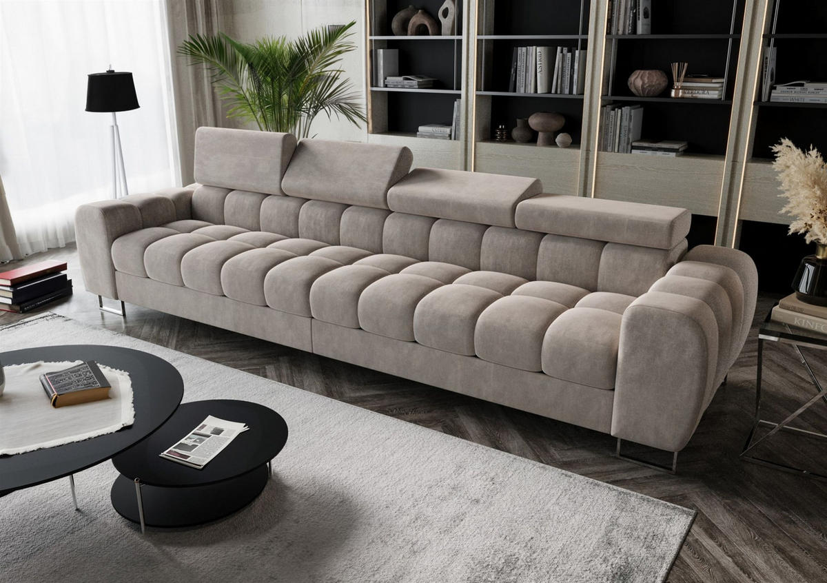 SOFA 4-sitzer Bastien In Stoff Terra - Hellgrau, Holzwerkstoff/Textil (335/95/97cm) - Fun Möbel