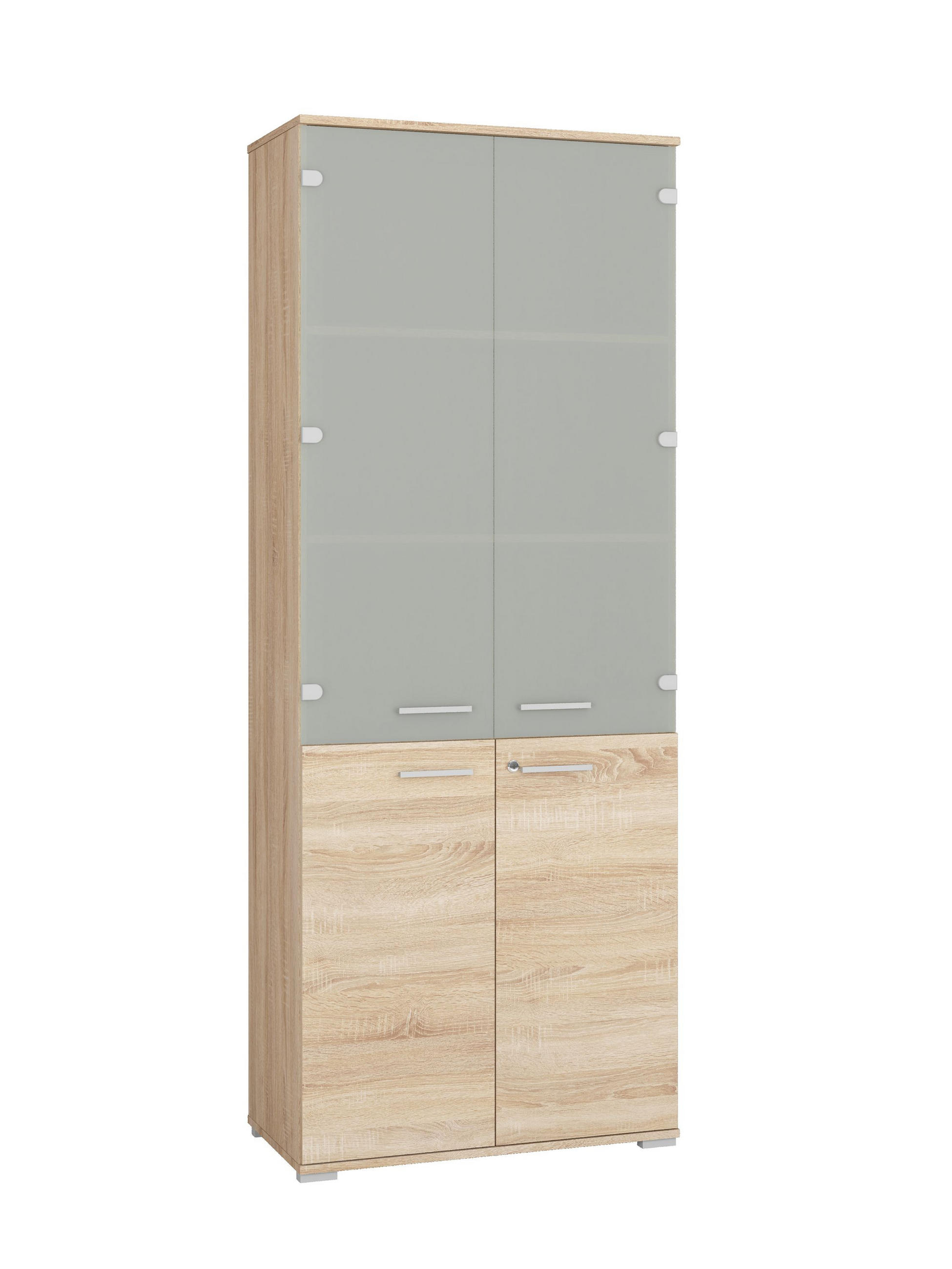 AKTENSCHRANK Optimal Sonoma Eiche hell / Grauglas 79 / 41 / 204cm - Braun/Grau, Holz/Holzwerkstoff (79/204/41cm) - Feldmann-Wohnen