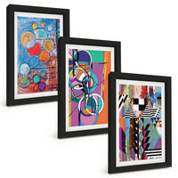 BILDER SET 3er Set - 20x30 cm Schwarzer Rahmen - Bunte abstrakte Kreise Geometrie - Schwarz, Kunststoff (20/30cm) - TULUP