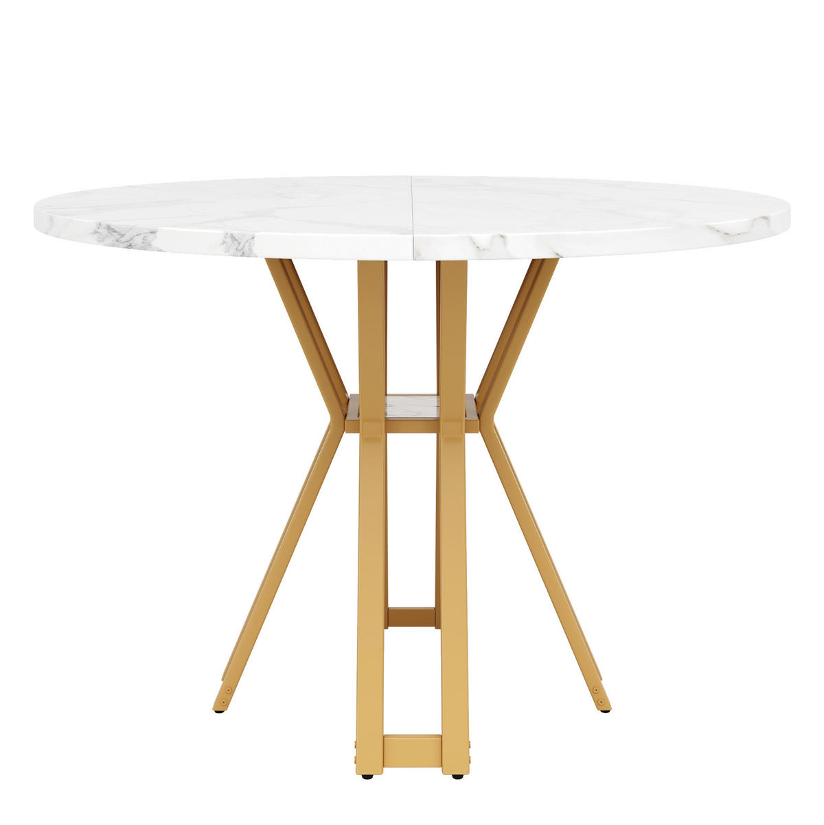 ESSTISCH rund 100x100 cm MDF Marmoroptik Weiß Gold - Goldfarben, Metall (100/100/76cm) - Meubliv