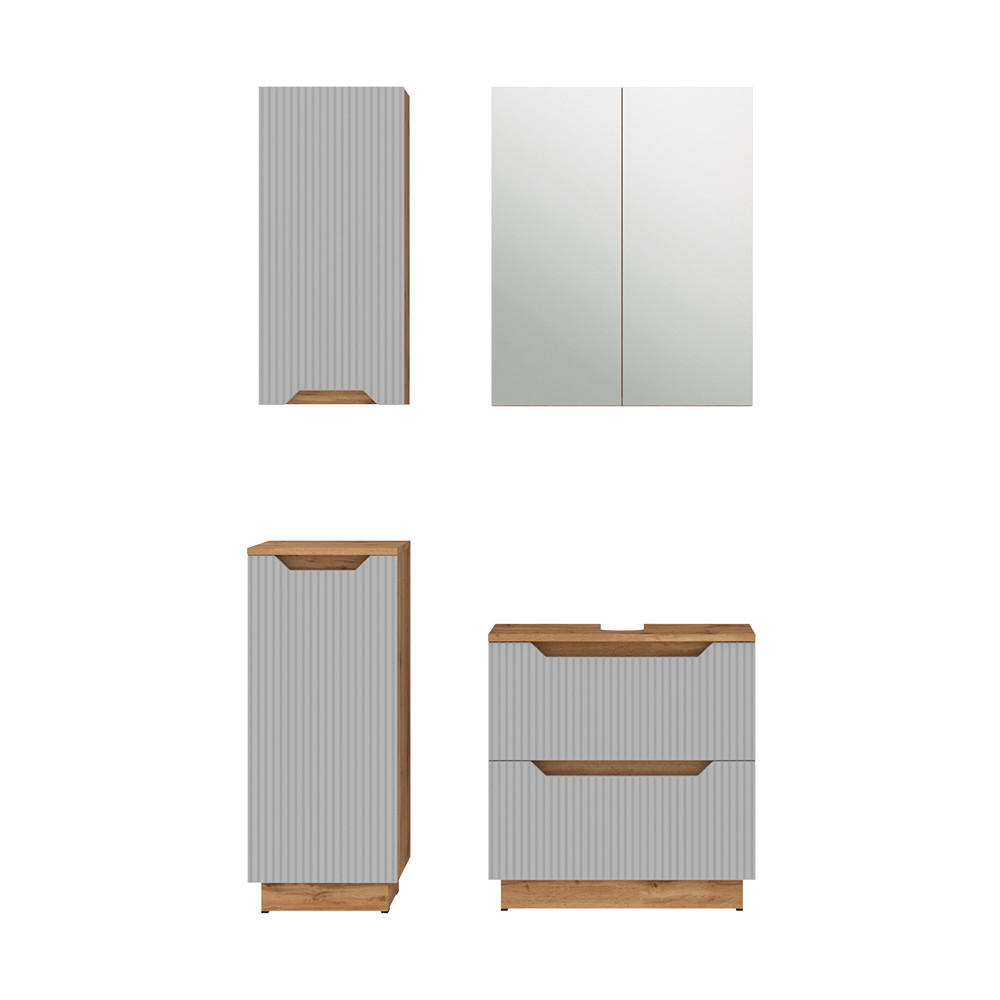 BADMÖBEL-SET Lotta Eiche/grau gestreift 4 Teile - Eichefarben/Grau, Holzwerkstoff (59.8/62.5/32cm) - Vicco