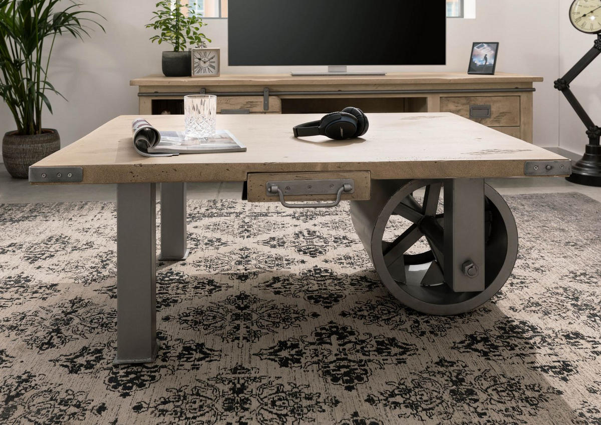 COUCHTISCH Mango 110x80x43 whitewash lackiert RAILWAY #305 - Beige, Holz (110/80/43cm) - Massivmoebel24