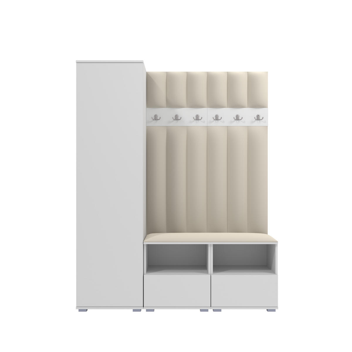 GEPOLSTERT Garderoben-Set Nela II LUX (Farbe Weiß + Stoff Trinity 01) - Silberfarben/Creme, Holz/Holzwerkstoff (150/187/40cm) - Ravio