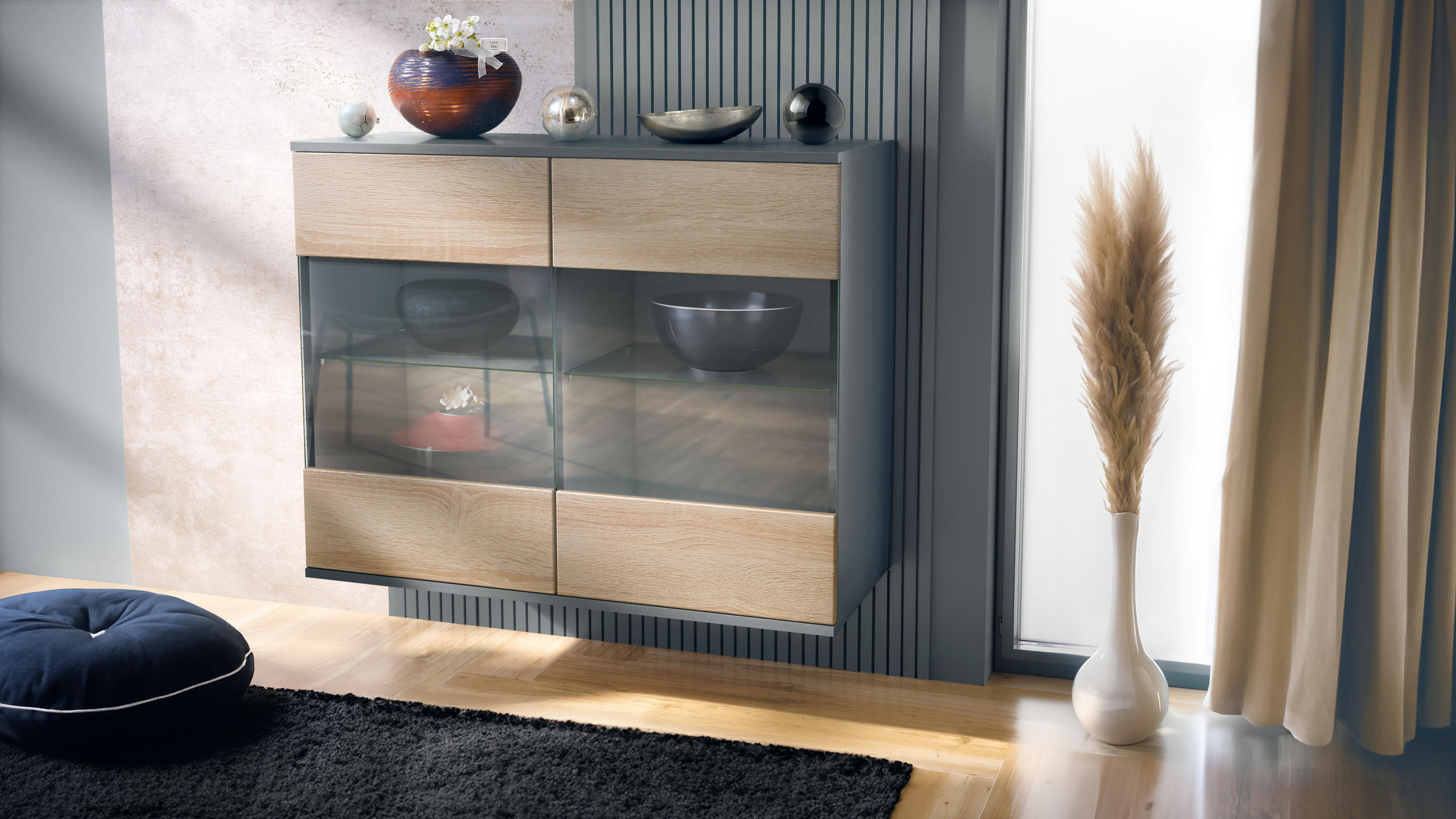 KOMMODE Bari Eiche sägerau - Eiche San Remo, Holzwerkstoff (92.5/73.5/35cm) - Vladon