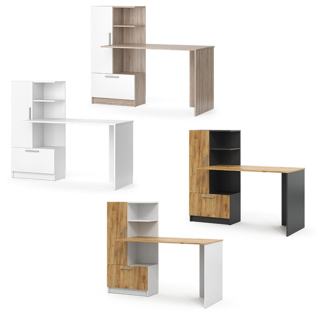 SCHREIBTISCH Tomy Weiß/Goldkraft Eiche 150 x 59 cm - Eiche Wotan/Weiß, Holzwerkstoff (59/150/120cm) - Vicco