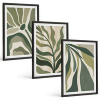 BILDER SET 3er Set - 40x60 cm Schwarzer Rahmen - Illustrationen gemalter grüner Blätter - Schwarz, Kunststoff (40/60cm) - TULUP