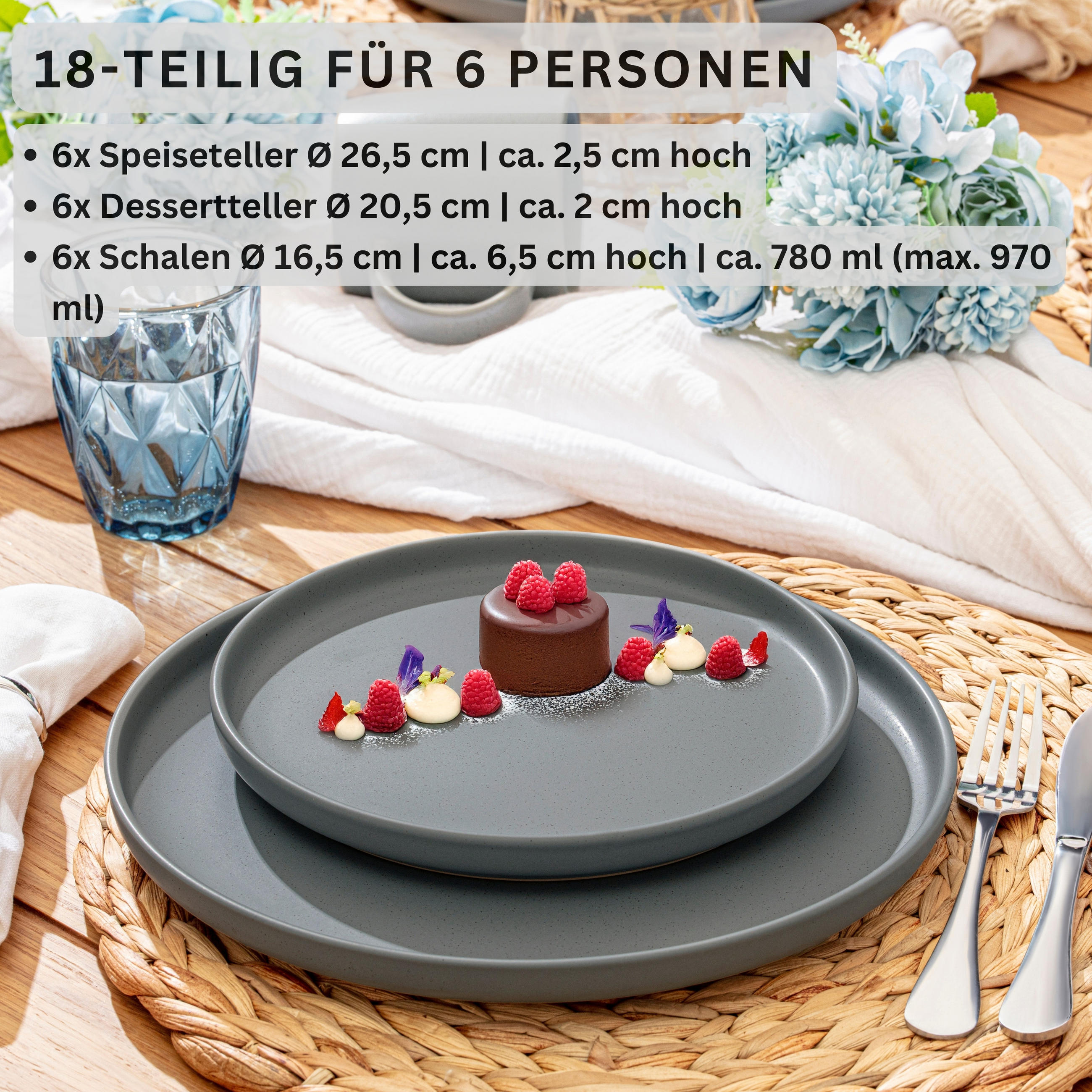 TAFELSERVICE LEEDS SHADOW - 18 teilig aus Steingut - Grau, Stein (26.5/6.4/26.5cm) - Sänger